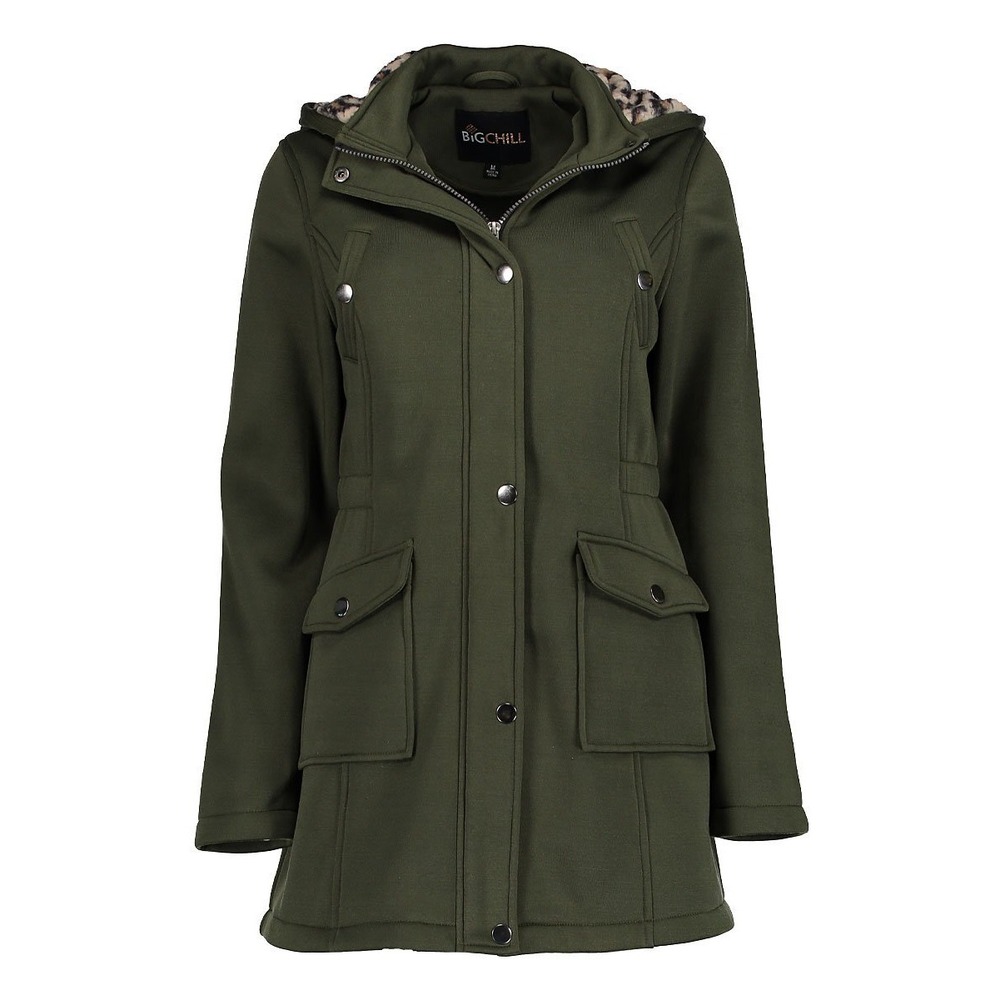 Big Chill Olive Leopard Sherpa-Lined Hood Fleece Anorak Women's Size Small